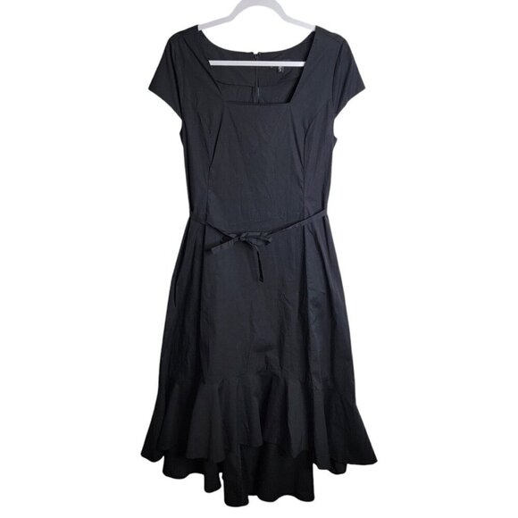 UNIVERSAL STANDARD Jenna Stretch Poplin Flounce Dress Size 2XS Black Classic - Picture 2 of 8